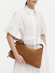 Tommy Hilfiger Torebka Th Statement Shoulder Bag Suede AW0AW18824 Brązowy. Brązowe torebki klasyczne damskie Tommy Hilfiger, ze skóry, bez dodatków. Za 949.99 zł.