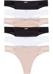 "Stringi ""Feel comfort"" z mikrofibry (6 par)". Białe stringi bonprix, bez wzorów, z materiału. Za 74.99 zł.