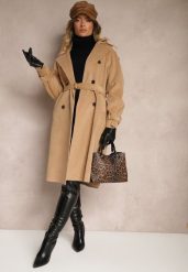 Brązowy Dwurzędowy Płaszcz Trencz o Eleganckim Kroju z Paskiem Edioneta. Brązowe płaszcze damskie Renee, l, bez wzorów, z jeansu, bez kaptura. Za 219.99 zł.