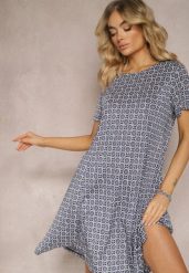 Niebieska Rozkloszowana Sukienka w Ornamentalny Wzór z Wiskozy Oflia. Niebieskie sukienki damskie Renee, bez wzorów, z wiskozy, bez ramiączek. W wyprzedaży za 43.99 zł.