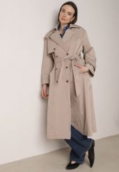 Beżowy Bawełniano-Wiskozowy Płaszcz Trencz z Wiązanym Paskiem i Klapą Lissana. Brązowe płaszcze damskie Born2be, l, bez wzorów, z bawełny, bez kaptura. Za 219.99 zł.