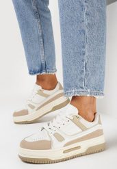 Ciemnobeżowe Sneakersy na Grubej Podeszwie ze Wstawkami z Ekozamszu Arainela. Brązowe obuwie sportowe damskie Born2be, bez zapięcia, trekkingowe. Za 89.99 zł.