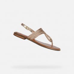 Sandały damskie Geox Sozy Plus. Żółte sandały damskie Geox, bez wzorów, z materiału, bez obcasa, bez zapięcia. Za 382.40 zł.