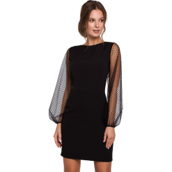 Sukienka elegancka wieczorowa z bufiastymi rękawami z siateczki czarna. Czarne sukienki damskie Sukienki.shop, bez wzorów, eleganckie, bez ramiączek. Za 229.00 zł.
