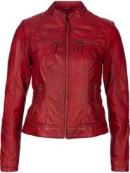 7eleven Skórzana kurtka "Solo" w kolorze czerwonym rozmiar: 34. Czerwone kurtki damskie 7eleven, bez wzorów, z materiału, bez kaptura. Za 434.99 zł.