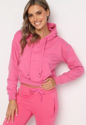 Fuksjowa Bluza z Dodatkiem Bawełny z Kapturem Wykończona Ściągaczami Evista. Czerwone bluzy damskie Born2be, l, bez wzorów, z bawełny, z kapturem. Za 34.99 zł.
