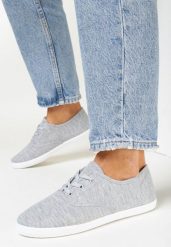Szare Tenisówki z Krótkim Sznurowaniem Aimena. Szare obuwie sportowe damskie Born2be, bez wzorów, bez zapięcia. Za 39.99 zł.