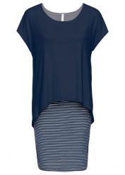Sukienka z dżerseju z częścią spódnicową w paski. Niebieskie sukienki damskie bonprix, bez wzorów, z dżerseju, eleganckie, bez ramiączek. Za 107.99 zł.