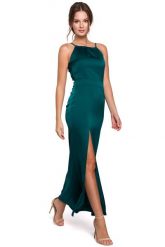 Zielona Maxi Sukienka z Dekoltem Holter Neck. Zielone sukienki damskie MAKEOVER, bez wzorów, z elastanu, wizytowe, bez ramiączek. Za 224.90 zł.