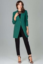 Zielony Długi Elegancki Żakiet na Jeden Guzik. Zielone marynarki i żakiety damskie Katrus, l, bez wzorów, z materiału, eleganckie. Za 299.00 zł.