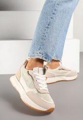 Beżowe Sneakersy Ozdobione Geometrycznym Motywem Calgis. Brązowe obuwie sportowe damskie Renee, z materiału, bez zapięcia. Za 89.99 zł.