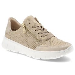 Półbuty damskie Rieker, antistress na platformie z dziurkami sznurowane i na zamek, beżowe, N1316-90. Brązowe półbuty damskie Rieker, bez wzorów, z jeansu, bez obcasa, na platformie, bez zapięcia. Za 359.00 zł.