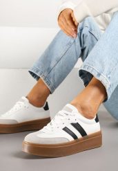 Biało-Czarne Klasyczne Sneakersy Tenisówki na Niskiej Platformie Denirla. Białe obuwie sportowe damskie Renee, z jeansu, bez zapięcia, tenisowe. Za 79.99 zł.