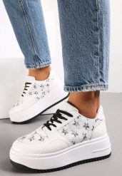 Biało-Czarne Sneakersy na Platformie z Nadrukiem w Kwiaty Chedora. Białe obuwie sportowe damskie Renee, bez zapięcia. Za 69.99 zł.