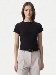 Tommy Hilfiger T-Shirt WW0WW48702 Czarny Slim Fit. Czarne t-shirty damskie Tommy Hilfiger, l, bez wzorów, z bawełny, bez kołnierzyka. Za 249.99 zł.