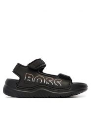 BOSS Sandały J52821 M Czarny. Czarne sandały chłopięce Boss, ze skóry, bez zapięcia. Za 209.99 zł.