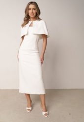 Biała Dopasowana Elegancka Sukienka VICES z Pelerynką Celareca. Białe sukienki damskie Born2be, bez wzorów, eleganckie, bez ramiączek. Za 199.99 zł.