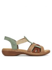 Rieker Sandały 65918-52 Zielony. Zielone sandały damskie Rieker, bez wzorów, z materiału, bez obcasa, na płaskiej podeszwie, bez zapięcia. Za 289.99 zł.