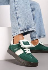 Zielone Sneakersy na Platformie z Kontrastującymi Detalami i Wywiniętym Językiem Amirila. Zielone obuwie sportowe damskie Renee, z materiału, bez zapięcia. Za 69.99 zł.