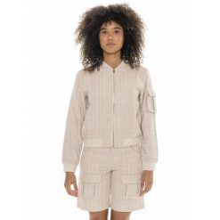 Kurtka z zamek błyskawiczny na co dzień na siłownię. Brązowe kurtki damskie LEONE 1947 APPAREL, bez wzorów, z elastanu, bez kaptura. Za 218.92 zł.