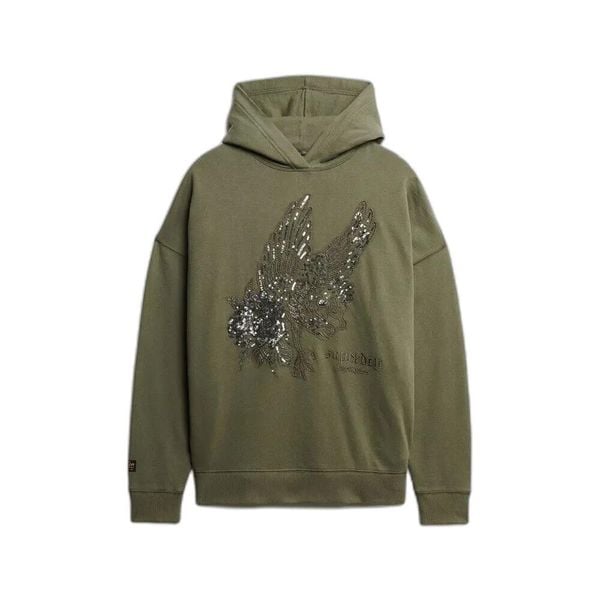 Bluza damska z kapturem Superdry Tattoo Embellish. Czarne bluzy damskie Superdry, xs, bez wzorów, z kapturem. Za 318.20 zł.