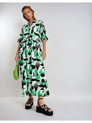 Monki Sukienka w kolorze zielono-biało-czarnym rozmiar: L. Białe sukienki damskie Monki, bez wzorów, bez ramiączek. Za 109.00 zł.