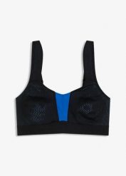 Biustonosz sportowy z mocnym podtrzymaniem. Czarne biustonosze sportowe damskie bonprix, bez wzorów. Za 124.99 zł.