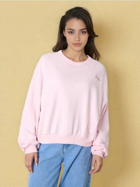 Bluza crewneck z haftem - różowy. Czerwone bluzy damskie Sinsay, l, bez wzorów, bez kaptura. Za 39.99 zł.