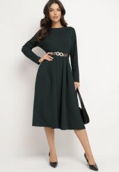 Ciemnozielona Elegancka Sukienka Rozkloszowana Temarielis. Zielone sukienki damskie Born2be, bez wzorów, eleganckie, bez ramiączek. W wyprzedaży za 110.49 zł.