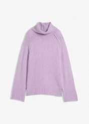 Gruby sweter oversize. Brązowe golfy damskie bonprix, bez wzorów, bez ramiączek. Za 119.99 zł.