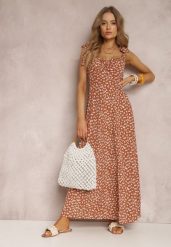 Brązowa Sukienka Iolousa. Brązowe sukienki damskie Renee, z aplikacjami, eleganckie, bez ramiączek. W wyprzedaży za 67.99 zł.