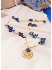 L'Atelier de Gaia Pozłacany naszyjnik z elementami ozdobnymi - dł. 45 cm rozmiar: onesize. Niebieskie naszyjniki damskie L'Atelier de Gaia, z lazurytem, pozłacane. Za 106.38 zł.