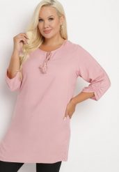 Różowa Wiązana Tunika Ozdobiona Troczkami Eviras. Czerwone tuniki damskie Born2be, na co dzień, xl, z aplikacjami, z jeansu, eleganckie, bez kołnierzyka, bez ramiączek. Za 44.99 zł.