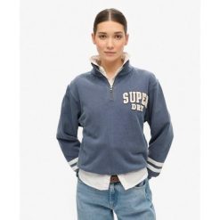 Bluza sportowa z pół-zipem. Niebieskie koszulki sportowe damskie Superdry, bez wzorów, bez ramiączek, na fitness i siłownię. Za 269.15 zł.
