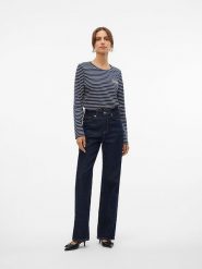 Vero Moda Koszulka w kolorze granatowo-białym rozmiar: XL. Czarne bluzki damskie Vero Moda, xl, bez wzorów, z bawełny, bez kołnierzyka, bez ramiączek. Za 65.95 zł.