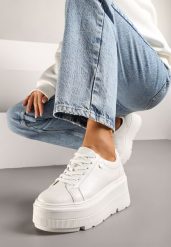 Białe Sneakersy Vices na Grubej Podeszwie Tuliri. Białe obuwie sportowe damskie Renee, z jeansu, bez zapięcia. Za 129.99 zł.