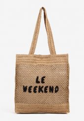 Ciemnobeżowa Torebka Shopperka z Napisem Ulonetia. Brązowe shopper bag Renee, z jeansu, bez dodatków. Za 59.99 zł.