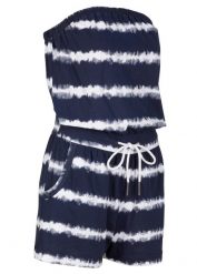 Kombinezon bandeau z bawełny organicznej. Niebieskie kombinezony damskie bonprix, na lato, z aplikacjami, z bawełny, bez kołnierzyka, bez ramiączek. Za 112.99 zł.