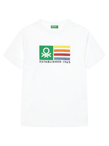 United Colors Of Benetton T-Shirt 3I1XC10N3 Biały Regular Fit. Białe t-shirty i koszulki chłopięce United Colors Of Benetton, bez wzorów, z bawełny, bez kołnierzyka, bez ramiączek. Za 39.99 zł.