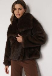 Brązowa Oversizowa Kurtka Futerko z Szerokim Kołnierzem Reilia. Brązowe kurtki damskie Born2be, bez wzorów, z futra, bez kaptura. Za 219.99 zł.