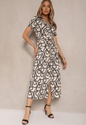 Czarno-Beżowa Sukienka z Wiskozą o Koszulowym Kroju z Geometrycznym Wzorem Saravione. Czarne sukienki damskie Renee, bez wzorów, z wiskozy, eleganckie, bez ramiączek. W wyprzedaży za 143.99 zł.