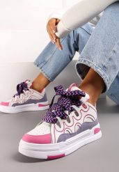 Biało-Fuksjowe Sneakersy na Platformie z Grubymi Kolorowymi Sznurówkami Adrianu. Białe obuwie sportowe damskie Renee, na lato, bez zapięcia, trekkingowe. Za 89.99 zł.