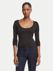 Guess Bluzka W6BP18 K6246 Czarny Regular Fit. Czarne bluzki damskie Guess, m, z aplikacjami, z wiskozy, bez kołnierzyka, bez ramiączek. Za 214.99 zł.
