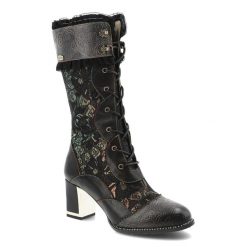 Czarne Kozaki Laura Vita Eleganckie Obuwie Damskie. Czarne kozaki damskie LAURA VITA, z koronki, przed kolano, bez obcasa, na obcasie, bez zapięcia. Za 492.99 zł.