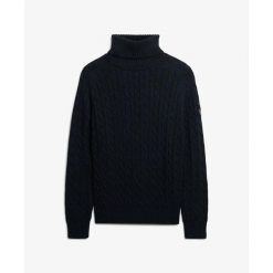 Sweter na plecionce z golfem damski Superdry. Niebieskie golfy damskie Superdry, na zimę, ze splotem, bez kołnierzyka. Za 327.70 zł.