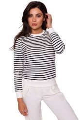 Klasyczna Bluza w Paski z Guzikami na Ramionach. Bluzy damskie MOE, l, bez wzorów, z bawełny, bez kaptura. Za 265.79 zł.