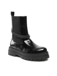 DeeZee Botki H13119-4 Czarny. Czarne botki damskie DeeZee, ze skóry, bez obcasa, na płaskiej podeszwie, bez zapięcia. Za 159.99 zł.