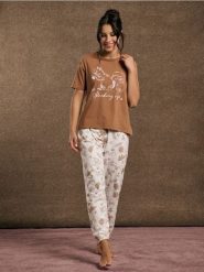 Piżama dwuczęściowa - brązowy. Brązowe piżamy damskie Sinsay, bez wzorów, bez ramiączek. Za 49.99 zł.