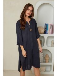 Rodier Lin Lniana sukienka w kolorze granatowym rozmiar: L/XL. Niebieskie sukienki damskie Rodier Lin, bez wzorów, ze lnu, bez ramiączek. Za 136.78 zł.