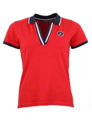 Peak Mountain Koszulka polo w kolorze czerwonym rozmiar: M. Czerwone bluzki damskie Peak Mountain, m, bez wzorów, bez kołnierzyka, bez ramiączek. Za 114.17 zł.